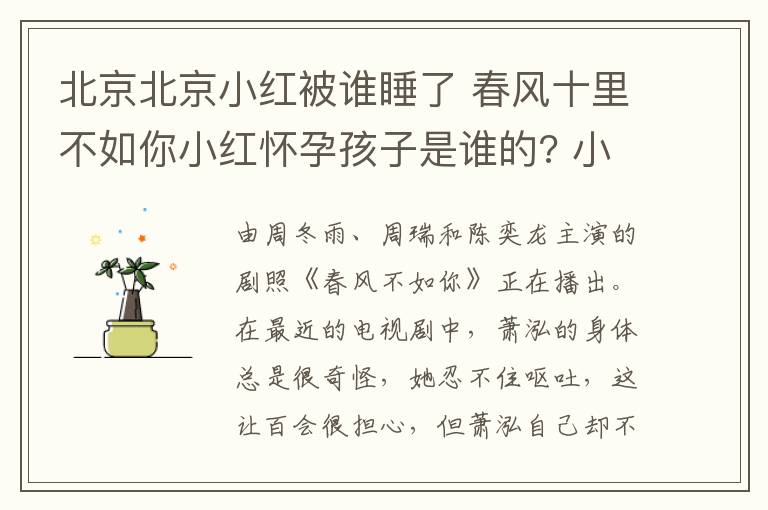 北京北京小紅被誰睡了 春風(fēng)十里不如你小紅懷孕孩子是誰的? 小紅秋水結(jié)局揭秘附分集劇情介紹