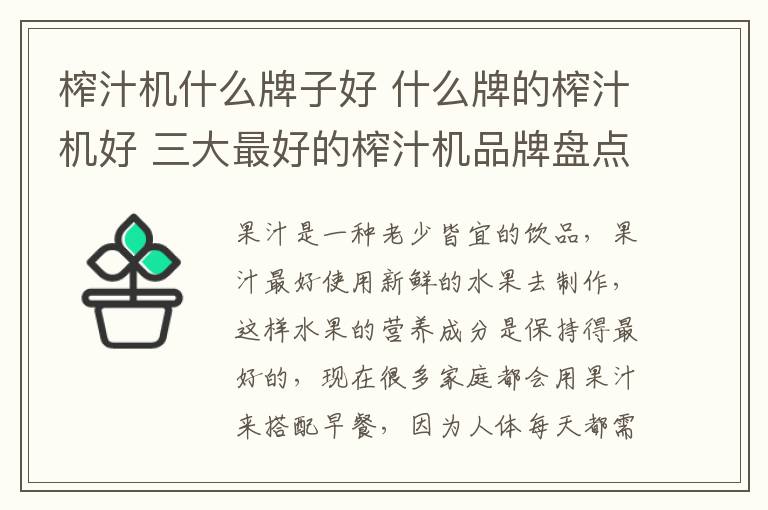 榨汁機什么牌子好 什么牌的榨汁機好 三大最好的榨汁機品牌盤點