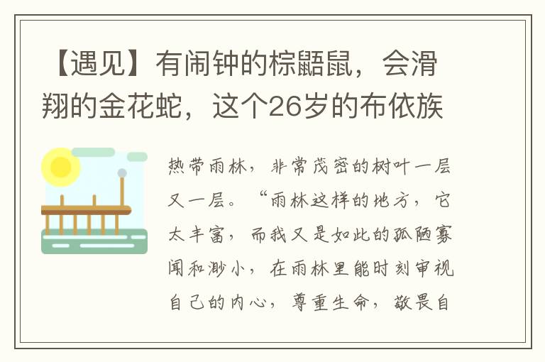 【遇見】有鬧鐘的棕鼯鼠，會滑翔的金花蛇，這個26歲的布依族男孩帶你看他看過的世界