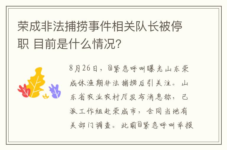 榮成非法捕撈事件相關(guān)隊(duì)長(zhǎng)被停職 目前是什么情況？