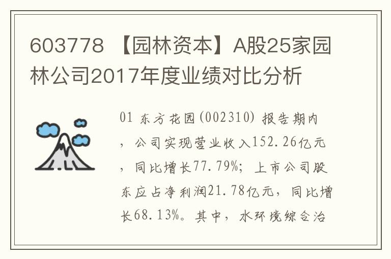 603778 【園林資本】A股25家園林公司2017年度業(yè)績對比分析