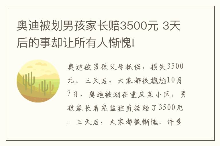 奧迪被劃男孩家長(zhǎng)賠3500元 3天后的事卻讓所有人慚愧!