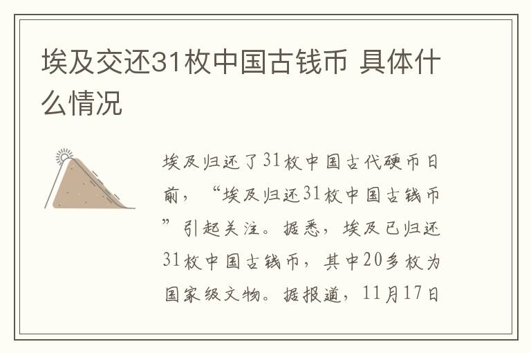 埃及交還31枚中國(guó)古錢幣 具體什么情況