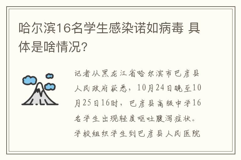 哈爾濱16名學(xué)生感染諾如病毒 具體是啥情況?