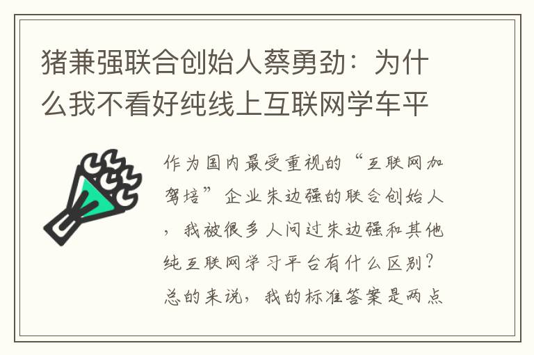 豬兼強聯(lián)合創(chuàng)始人蔡勇勁：為什么我不看好純線上互聯(lián)網(wǎng)學車平臺