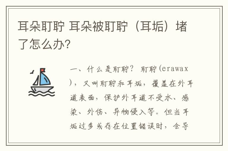 耳朵耵聹 耳朵被耵聹（耳垢）堵了怎么辦？