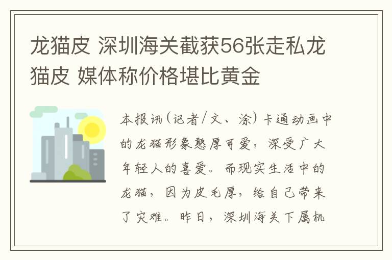 龍貓皮 深圳海關(guān)截獲56張走私龍貓皮 媒體稱價格堪比黃金