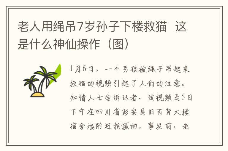 老人用繩吊7歲孫子下樓救貓 這是什么神仙操作（圖）