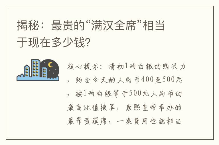 揭秘：最貴的“滿漢全席”相當于現(xiàn)在多少錢？