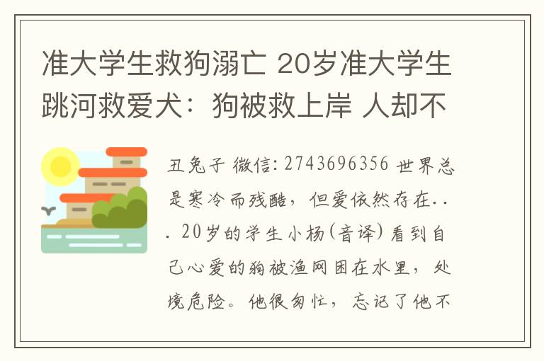 準(zhǔn)大學(xué)生救狗溺亡 20歲準(zhǔn)大學(xué)生跳河救愛犬：狗被救上岸 人卻不幸溺亡？值嗎?