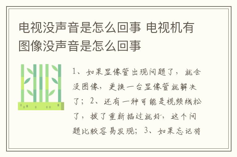 電視沒(méi)聲音是怎么回事 電視機(jī)有圖像沒(méi)聲音是怎么回事