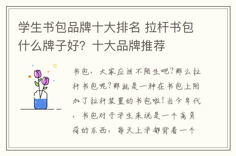 學(xué)生書包品牌十大排名 拉桿書包什么牌子好？十大品牌推薦