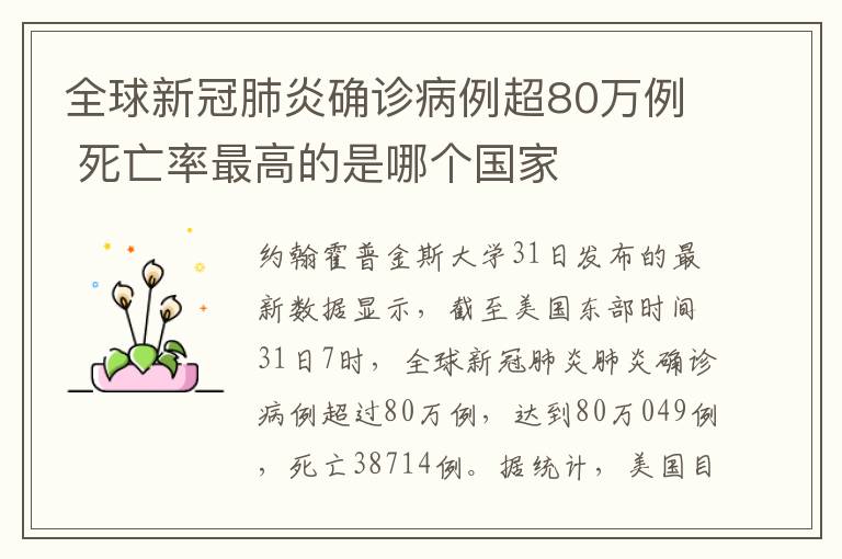 全球新冠肺炎確診病例超80萬(wàn)例 死亡率最高的是哪個(gè)國(guó)家