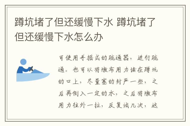 蹲坑堵了但還緩慢下水 蹲坑堵了但還緩慢下水怎么辦