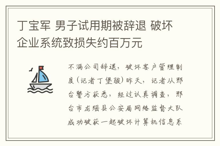 丁寶軍 男子試用期被辭退 破壞企業(yè)系統(tǒng)致?lián)p失約百萬元