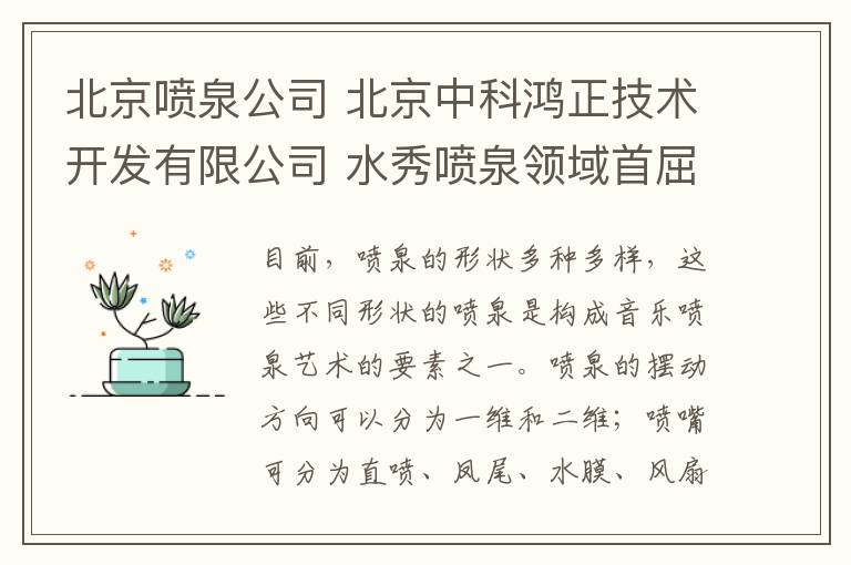 北京噴泉公司 北京中科鴻正技術(shù)開發(fā)有限公司 水秀噴泉領(lǐng)域首屈一指