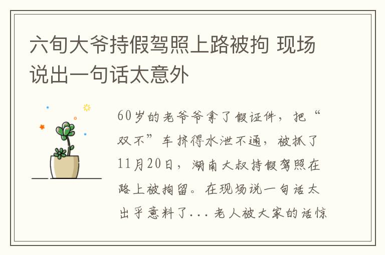 六旬大爺持假駕照上路被拘 現(xiàn)場說出一句話太意外