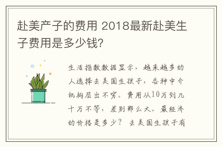 赴美產(chǎn)子的費(fèi)用 2018最新赴美生子費(fèi)用是多少錢？