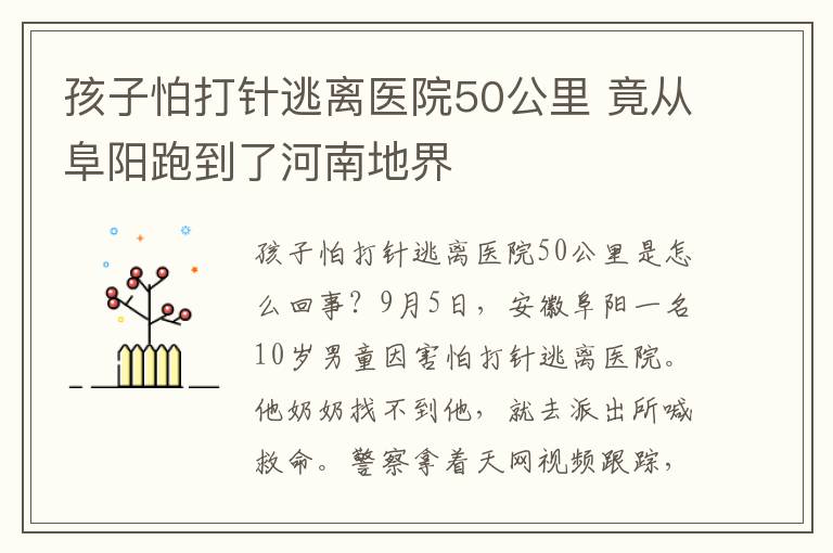 孩子怕打針逃離醫(yī)院50公里 竟從阜陽跑到了河南地界