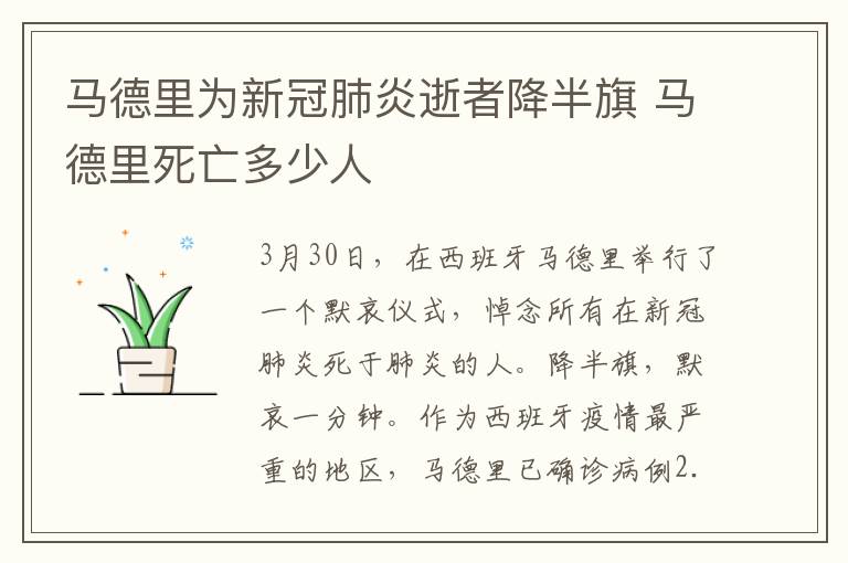 馬德里為新冠肺炎逝者降半旗 馬德里死亡多少人