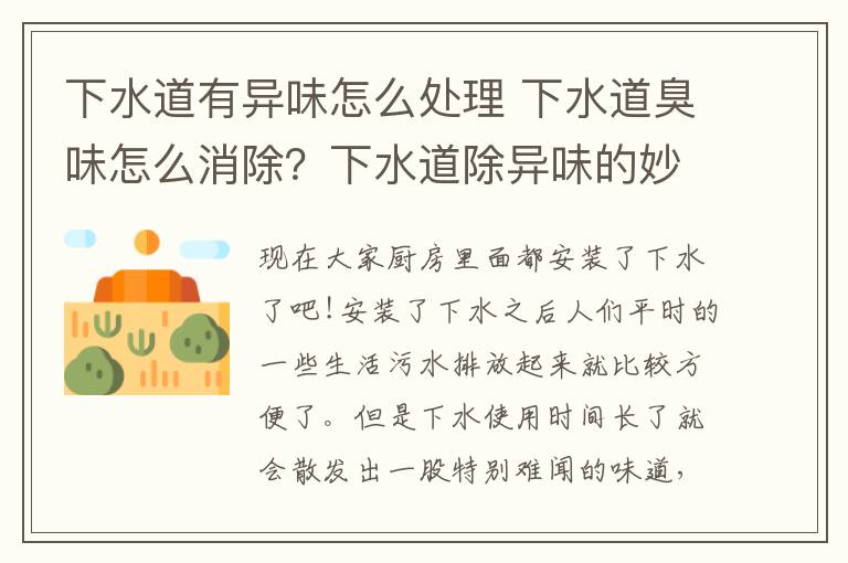 下水道有異味怎么處理 下水道臭味怎么消除？下水道除異味的妙招