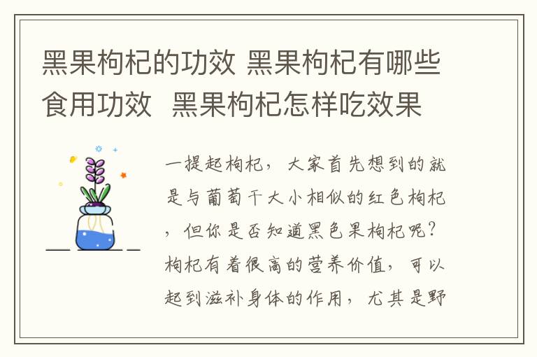 黑果枸杞的功效 黑果枸杞有哪些食用功效 黑果枸杞怎樣吃效果更佳