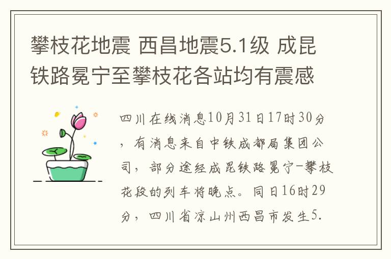 攀枝花地震 西昌地震5.1級 成昆鐵路冕寧至攀枝花各站均有震感