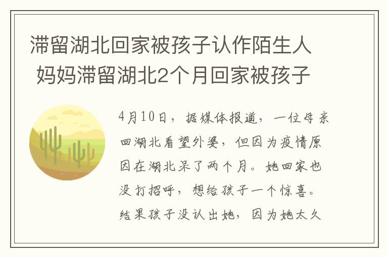 滯留湖北回家被孩子認作陌生人 媽媽滯留湖北2個月回家被孩子認作陌生人，認出來那一刻看哭網(wǎng)友