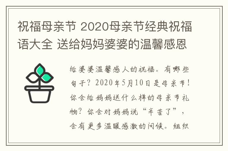 祝福母親節(jié) 2020母親節(jié)經(jīng)典祝福語大全 送給媽媽婆婆的溫馨感恩祝福說說句子