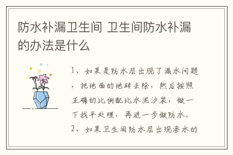 防水補漏衛(wèi)生間 衛(wèi)生間防水補漏的辦法是什么