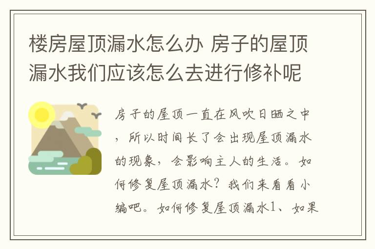 樓房屋頂漏水怎么辦 房子的屋頂漏水我們應(yīng)該怎么去進(jìn)行修補(bǔ)呢？