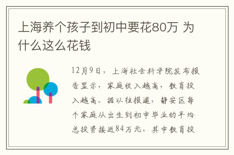 上海養(yǎng)個(gè)孩子到初中要花80萬 為什么這么花錢