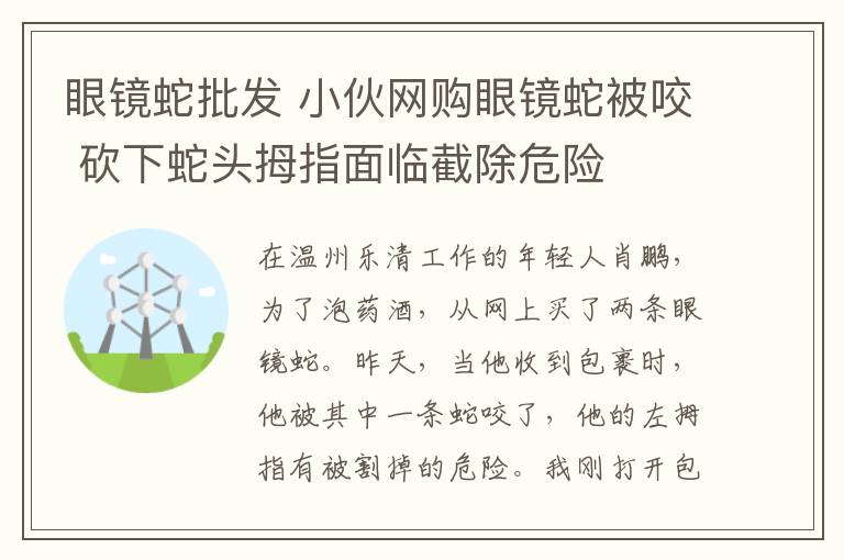 眼鏡蛇批發(fā) 小伙網(wǎng)購(gòu)眼鏡蛇被咬 砍下蛇頭拇指面臨截除危險(xiǎn)