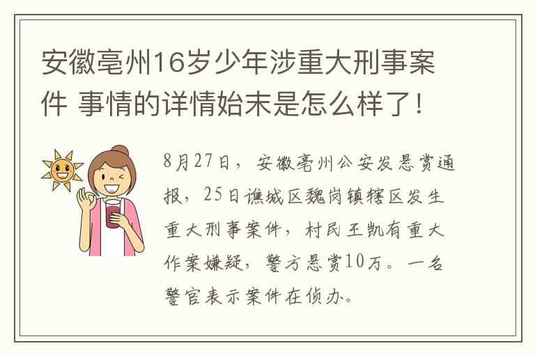 安徽亳州16歲少年涉重大刑事案件 事情的詳情始末是怎么樣了！