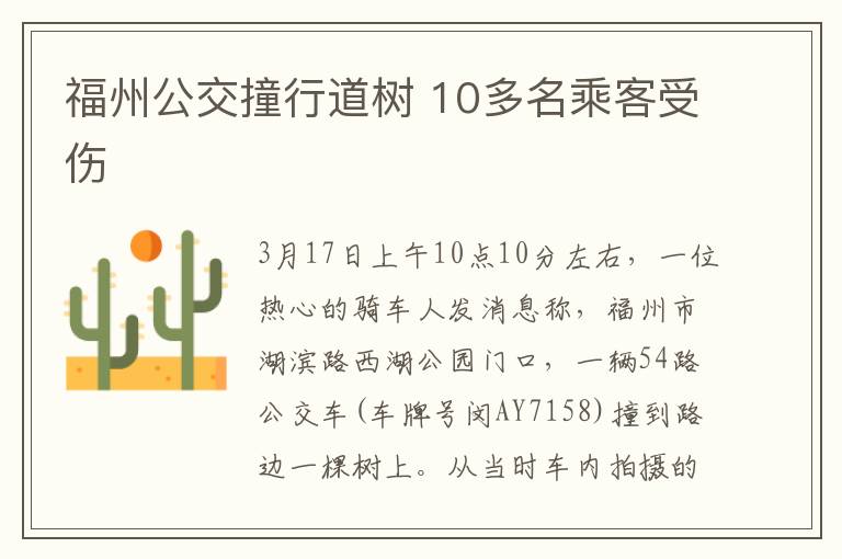 福州公交撞行道樹 10多名乘客受傷