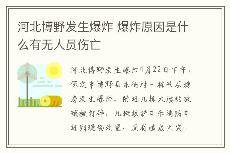 河北博野發(fā)生爆炸 爆炸原因是什么有無人員傷亡