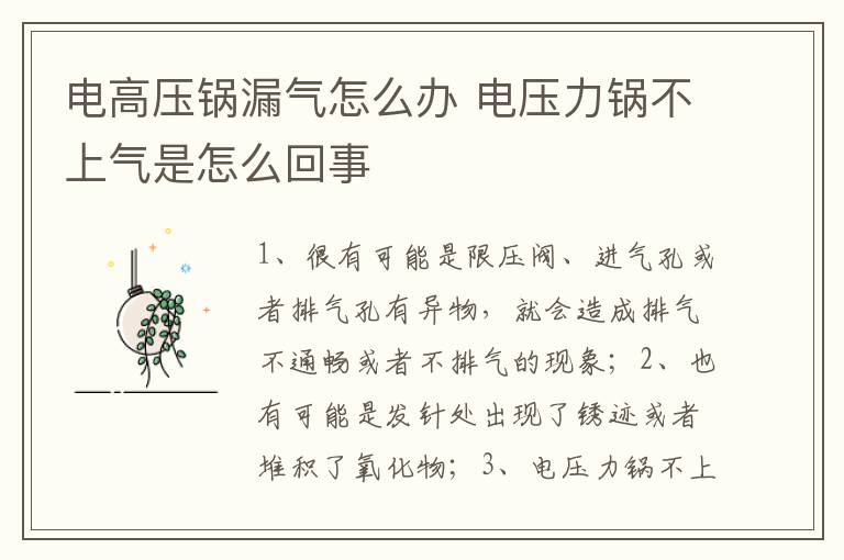 電高壓鍋漏氣怎么辦 電壓力鍋不上氣是怎么回事