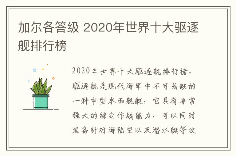 加爾各答級(jí) 2020年世界十大驅(qū)逐艦排行榜