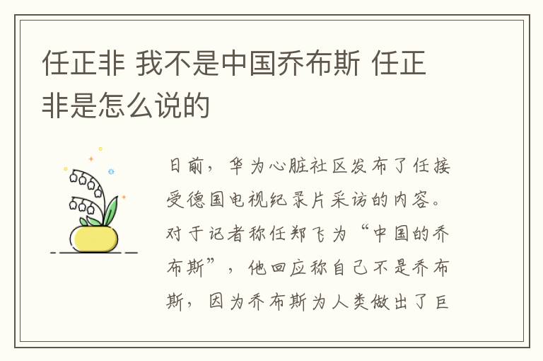 任正非 我不是中國喬布斯 任正非是怎么說的