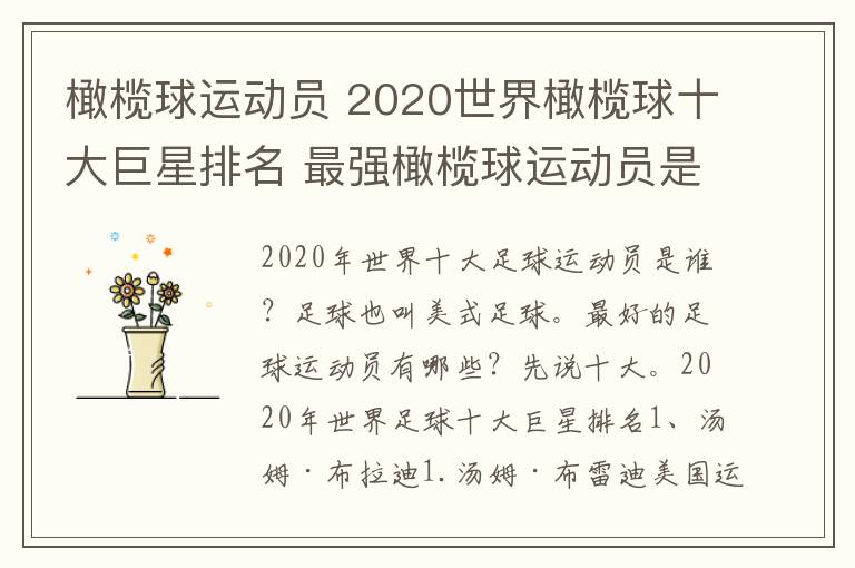 橄欖球運動員 2020世界橄欖球十大巨星排名 最強橄欖球運動員是誰