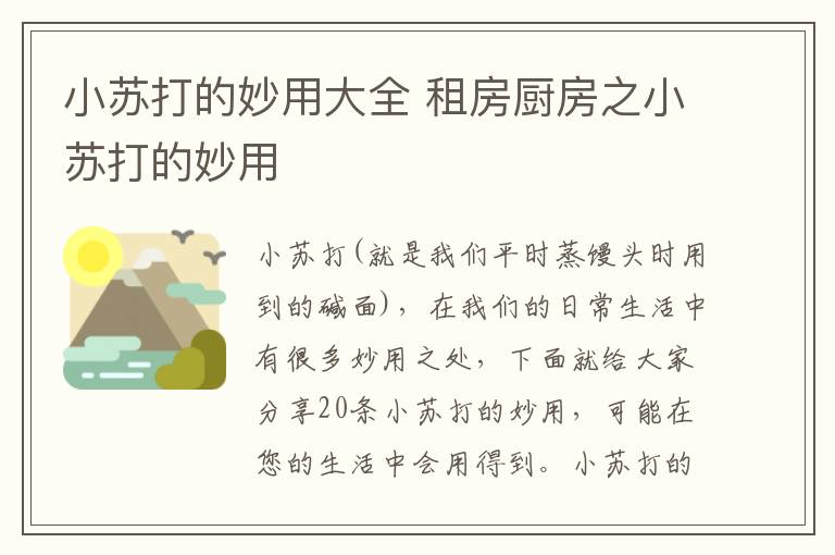 小蘇打的妙用大全 租房廚房之小蘇打的妙用