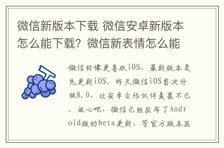 微信新版本下載 微信安卓新版本怎么能下載？微信新表情怎么能動(dòng)起來(lái)？