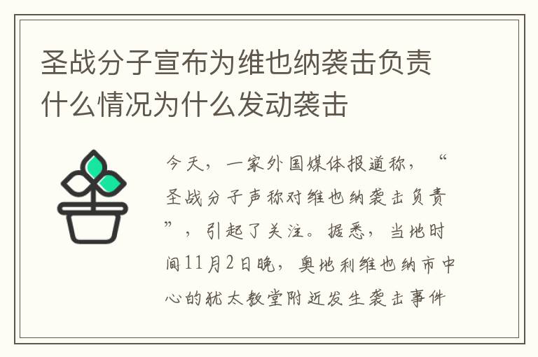 圣戰(zhàn)分子宣布為維也納襲擊負(fù)責(zé)什么情況為什么發(fā)動(dòng)襲擊