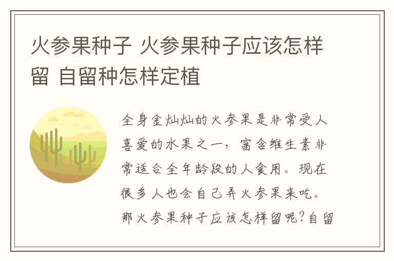 火參果種子 火參果種子應(yīng)該怎樣留 自留種怎樣定植