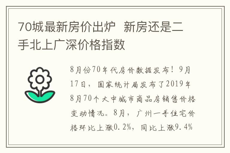 70城最新房價出爐  新房還是二手北上廣深價格指數(shù)