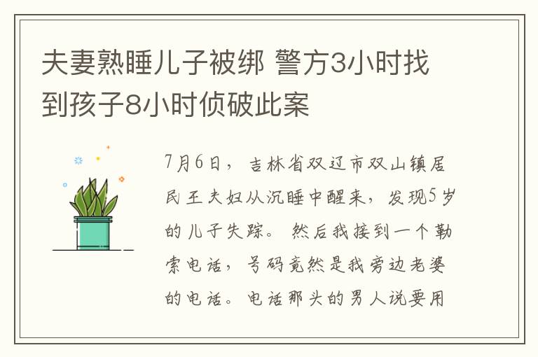 夫妻熟睡兒子被綁 警方3小時找到孩子8小時偵破此案