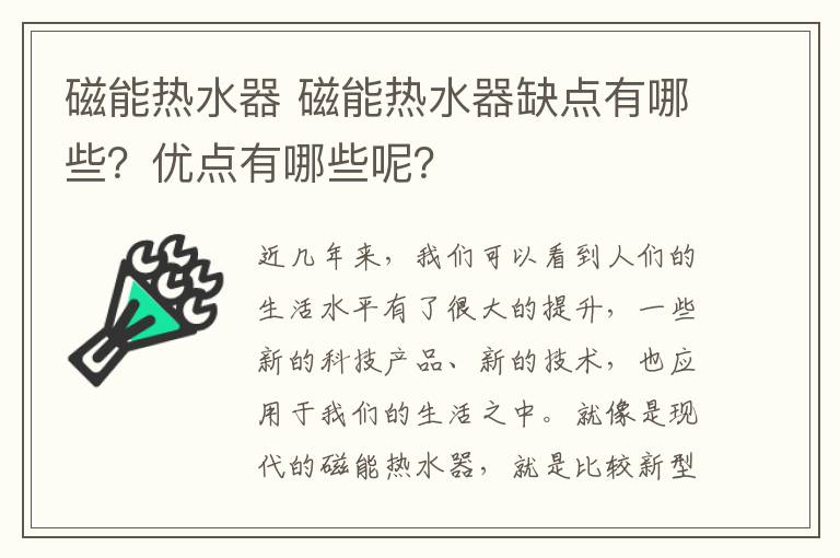 磁能熱水器 磁能熱水器缺點有哪些？優(yōu)點有哪些呢？