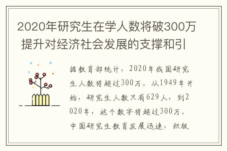 2020年研究生在學人數(shù)將破300萬 提升對經(jīng)濟社會發(fā)展的支撐和引領能力