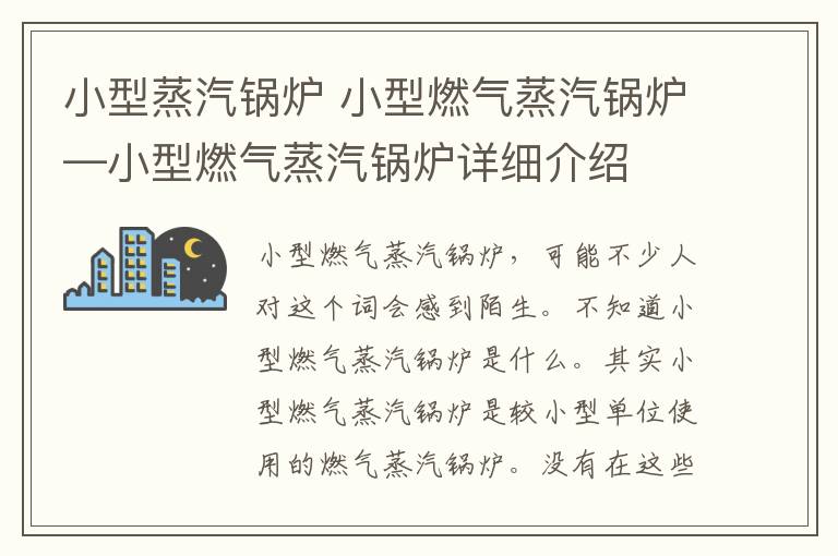 小型蒸汽鍋爐 小型燃氣蒸汽鍋爐—小型燃氣蒸汽鍋爐詳細介紹