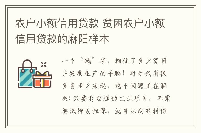 農(nóng)戶小額信用貸款 貧困農(nóng)戶小額信用貸款的麻陽樣本